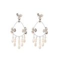 Elegant Women's Gold Plated Floral Shape Drop Earrings Faux Baroque Pearl Flower Dangle Earrings for Gift