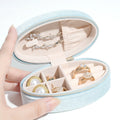 Cute Oval Shape Luxurious Retro Elegant Velvet Mini Portable Jewelry Box for Girls' Necklace Ring Storage