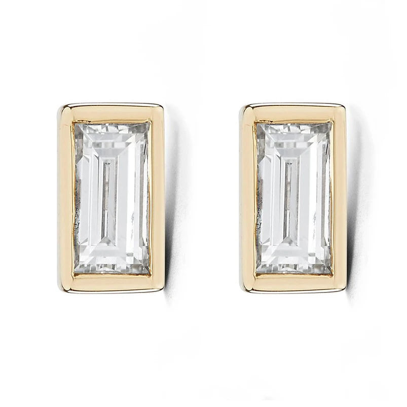 Gemnel 925 Silver Jewelry Supplier Minimalist Bezel baguette Diamond Stud Earrings