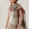 Winter Scarf Plaid 100% Lamb Wool Scarf Hijab Women Thicken Warm Shawls Scarves Poncho Pashmina With Tassel Cashmere Ladies
