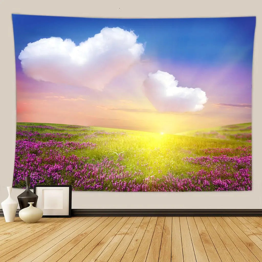 Nice Scenery Wall Hanging Carpet Landscape Tapestry Sea Beach Cloth Mat Flower Blanket Home Decoration