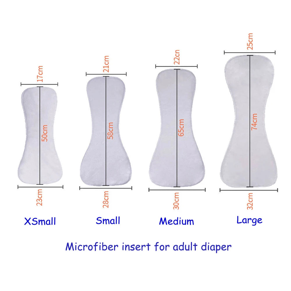 4 Sizes Reusable Contoured Super Absorbent Soft Breathable Microfiber Inserts with Leak Guard 330 GSM for Adult Diapers Nappies