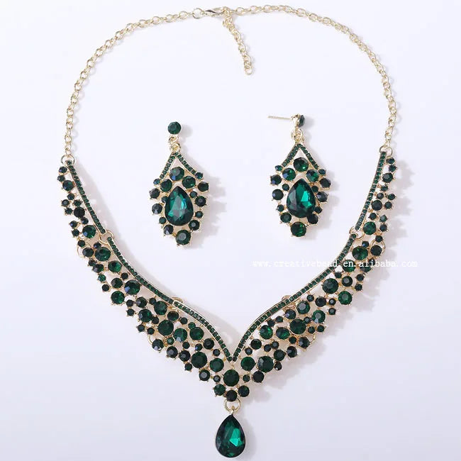 2025 Newest Rhinestone Crystal Earrings Necklace Set Bridal Wedding Jewelry Sets for Wedding Party Gift