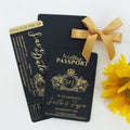 Luxury Black Passport Travel Invitation Wedding Abroad Cards Destination Boarding Pass With Ribbon Bow