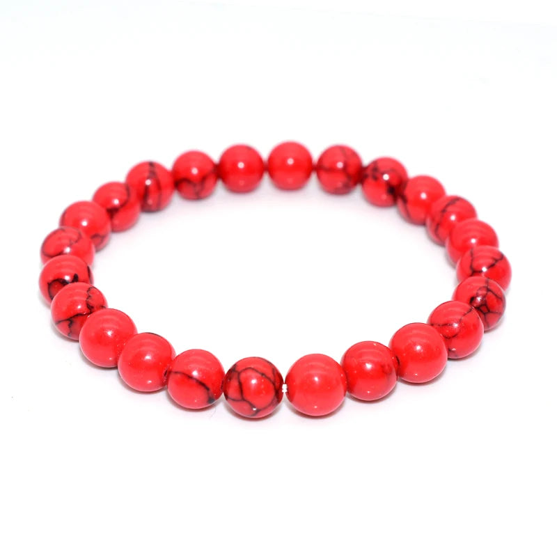 Vintage 4/6/8/10/12mm Red Turquoise Beaded Bracelet for Gift Wedding Party Engagement Anniversary Buddhism Religious Occasion