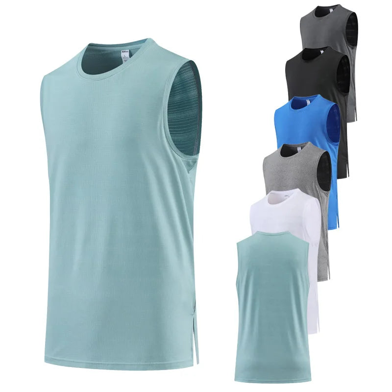Wholesale Summer Polyester Spandex Quick Dry Men's Sleeveless Vest Gym Fitness Basketball Shooting Printed logo Men Tank Top