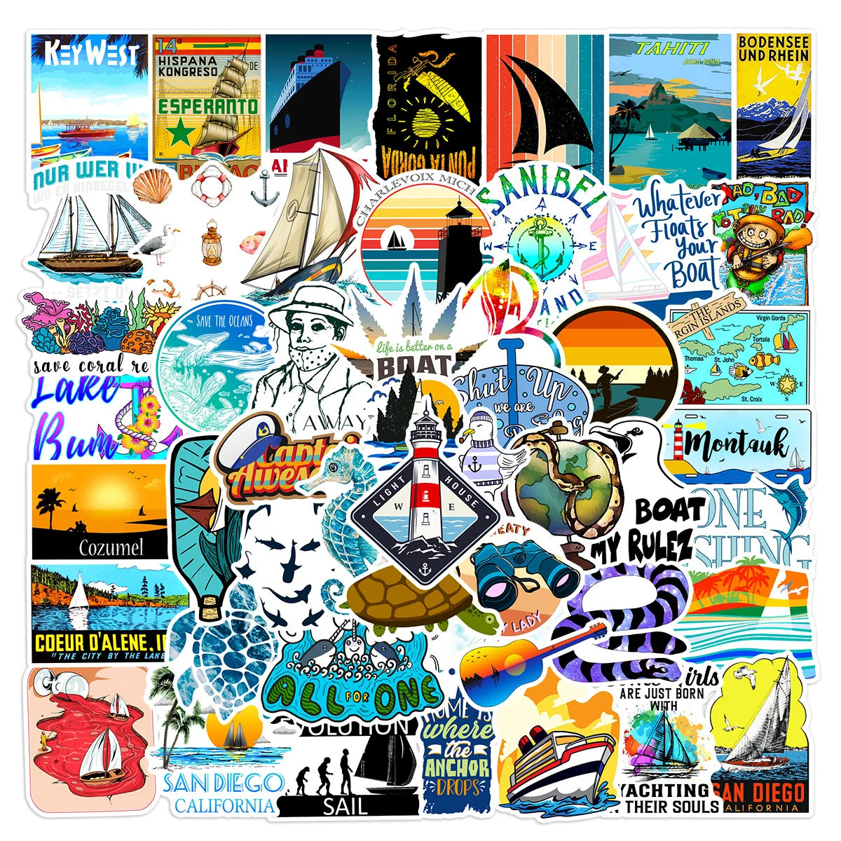 50PCS Outdoor Adventure Ocean Animals Label Funny Cool Global Sea Travel Sticker