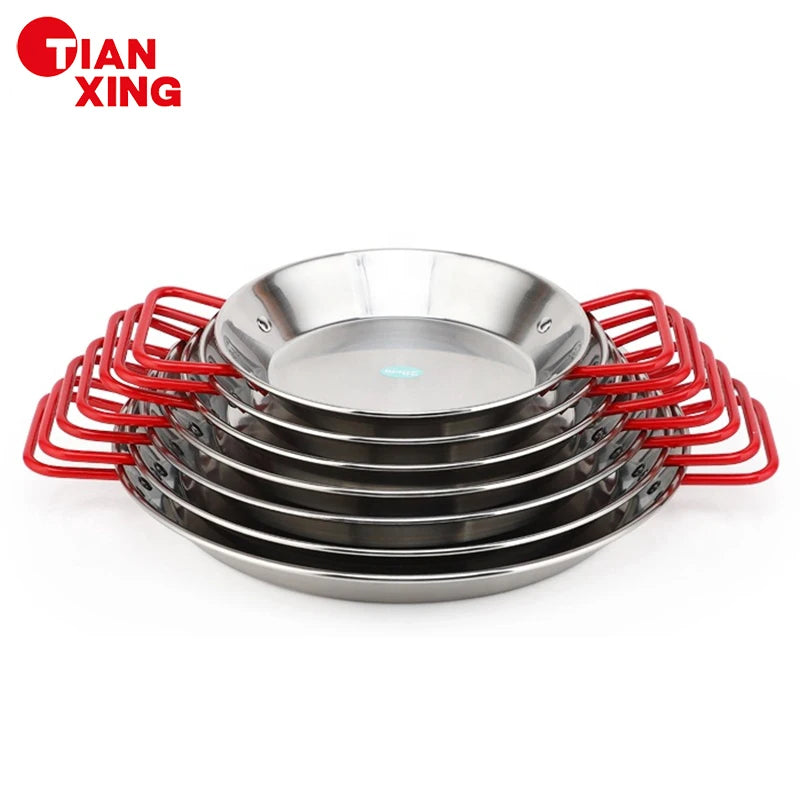 Wholesale Restaurant Kitchenware Paella Pan Stainless Steel Seafood Pot Non Stick Paella Pan with Double Handle