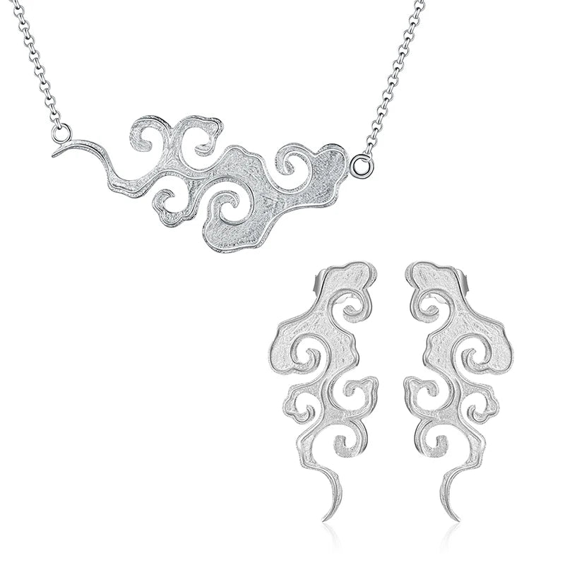 Fine Jewelry Pure 925 Sterling Silver Original Silver Jewelry Sets With Necklace and Drop Earrings