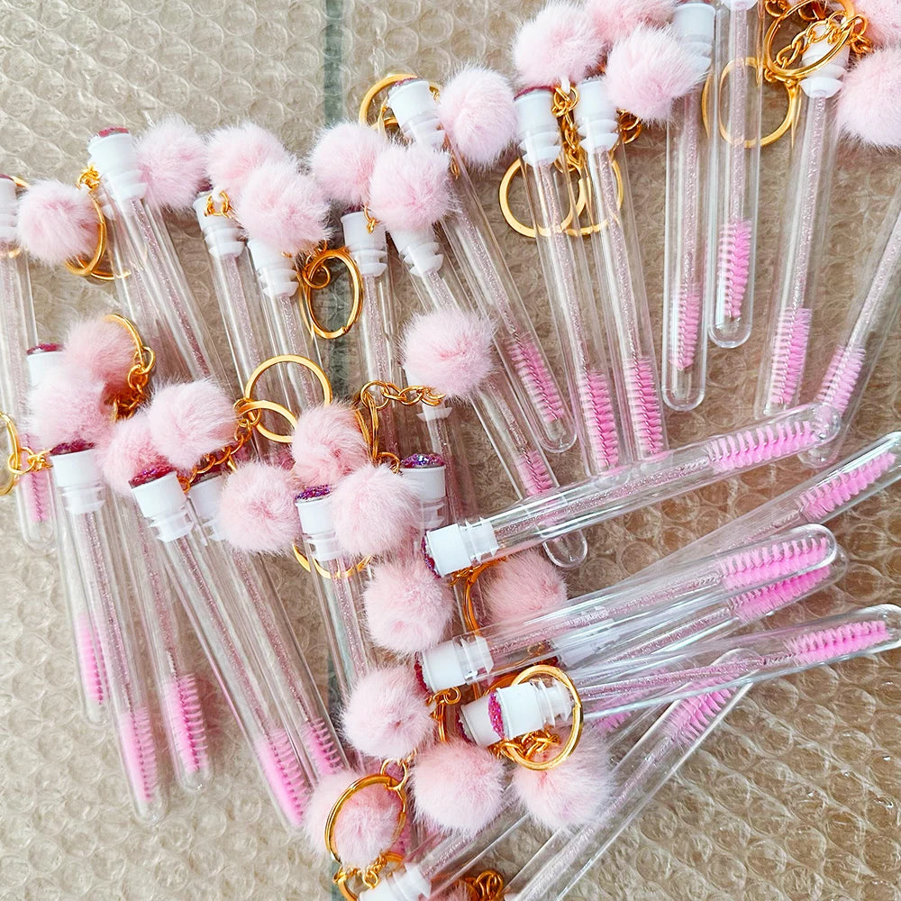 Crystal Rhinestone Eyelashes Brushes Wand Tubes Eyelash Spoolies Cleaning Brush in Tube Keyring Mascara Wands with Keychain