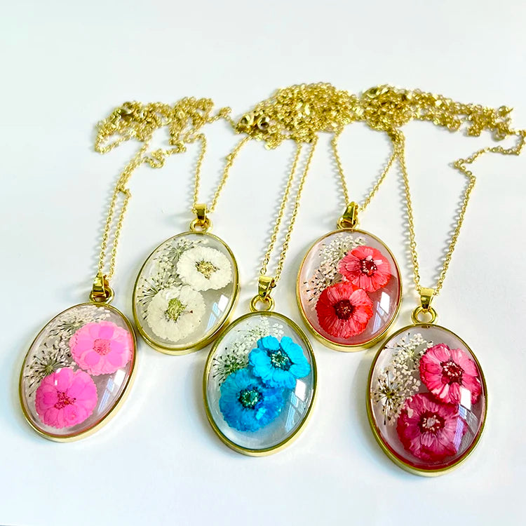 Dried Flower Necklace 18k Gold Kolye Women Jewelry Natural Plant Pendants Boho Resin Jewelry
