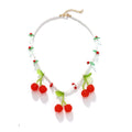 2025 New Arrival Fashion Jewelry Luxury Handmade Beaded Cherry Leaf Pendant Necklace Red Women Beads Pearl Choker Fruit Necklace