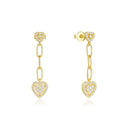 Fashion Jewelry 925 Sterling Silver Earrings Heart Diamond Paper Clip Chain Gold Plated Stud Earrings Women Valentine's Day Gift