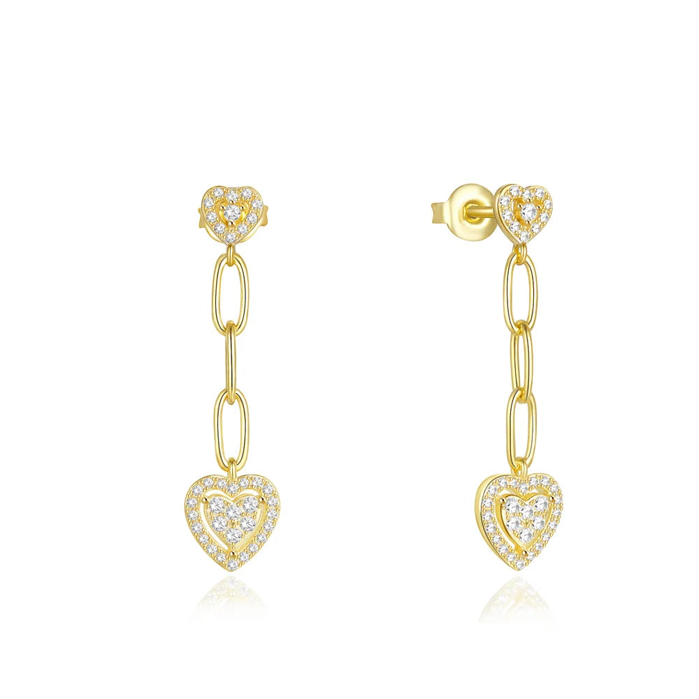 Fashion Jewelry 925 Sterling Silver Earrings Heart Diamond Paper Clip Chain Gold Plated Stud Earrings Women Valentine's Day Gift