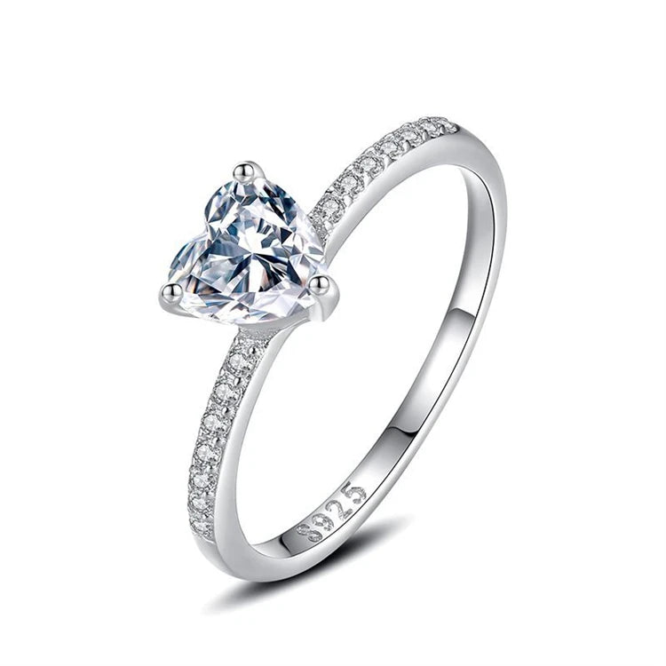 925 Sterling Silver Love Heart-shaped CZ Diamond Women Engagement Wedding Ring