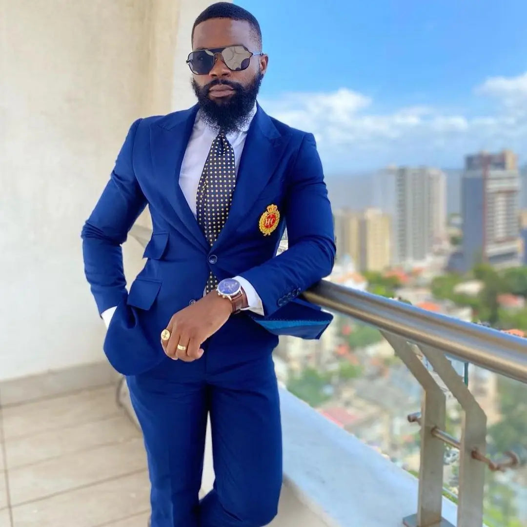 2025 New Arrival Royal Blue Men Suits Top Lapel Veste Homme for Tuxedos Slim Fit Groom Two Pieces Prom Sets Jackets and Pants