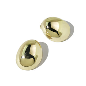 INS Fashion 18K Real Gold Plated Copper Earrings Oval Shaped Stud Earrings for Women European American Design Retro Earrings