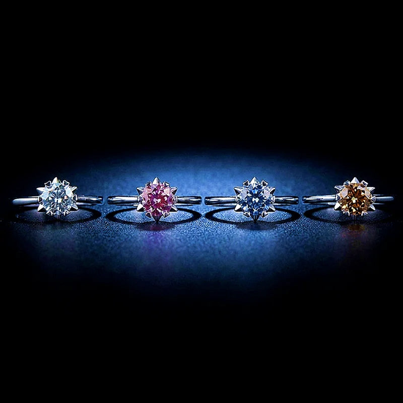 S925 Sterling Silver Colorful Vvs D Color GRA Moissanite Diamond Ring 1 Carat Six Claw Snowflake for Women Wedding Ring