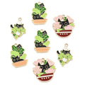 Plant with Black Cat Charms Enamel Plant Charms Potted Plant Charms for Jewelry Making Bracelets
