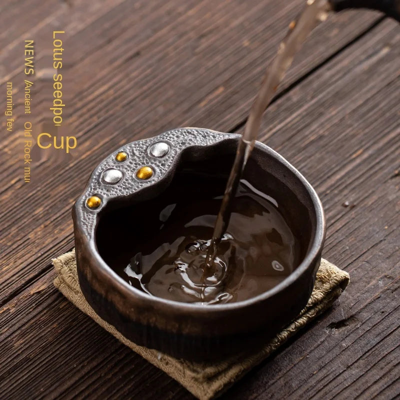 MINGSHUO Large Lotus Seedpod Master Cup Modern Style Handmade Gilding Iron Glaze Porcelain Kung Fu Teacup Eco-Friendly Travel