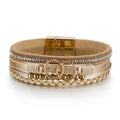Fashion Boho Leather Cuff Bracelet Gold Beaded Bracelet Women Stackable Bracelet Jewelry With Magnetic Buckle