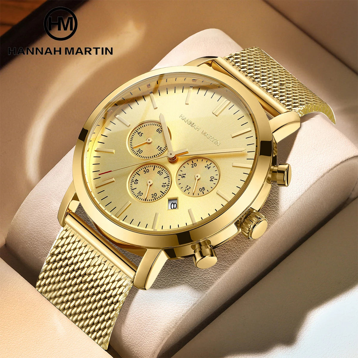 Hannah Martin Watch Factory Original Fashion Stainless Steel Band Chronograph Waterproof Men Luxury Brand Custom Logo WristWatch