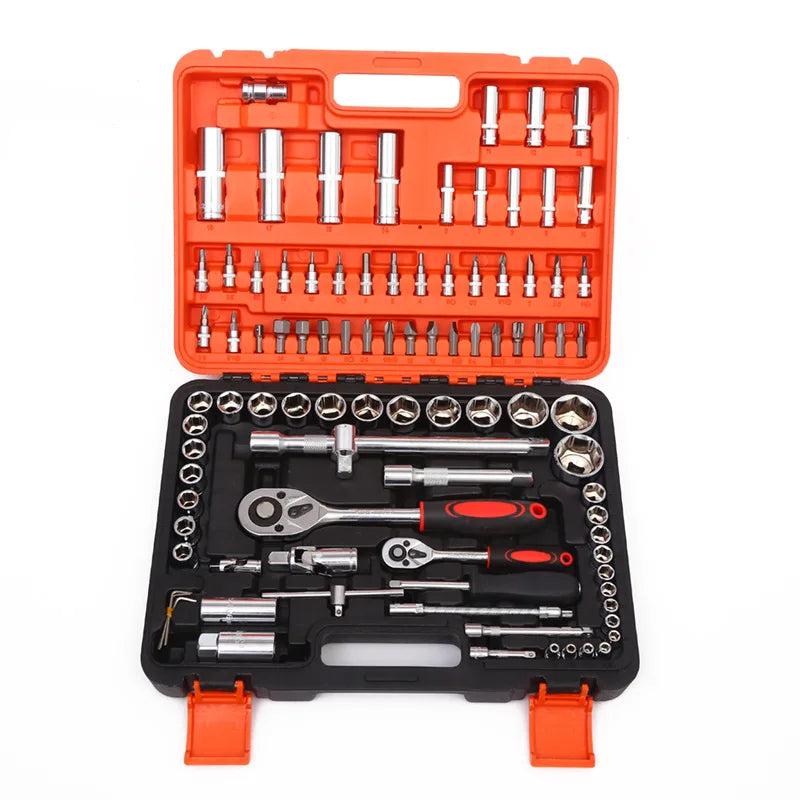 Outdoor Professional 94Pcs 1/4 1/2 Heavy Duty Car Complete Multi Assortment Auto Mechanic Ratchet Wrench Socket Tools Kit Set