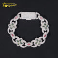 New Arrivals Iced Out Pink Blue Green Marquise Hip Hop Infinity Flower Style 925 Sliver VVS Moissanite Bracelet Men Women
