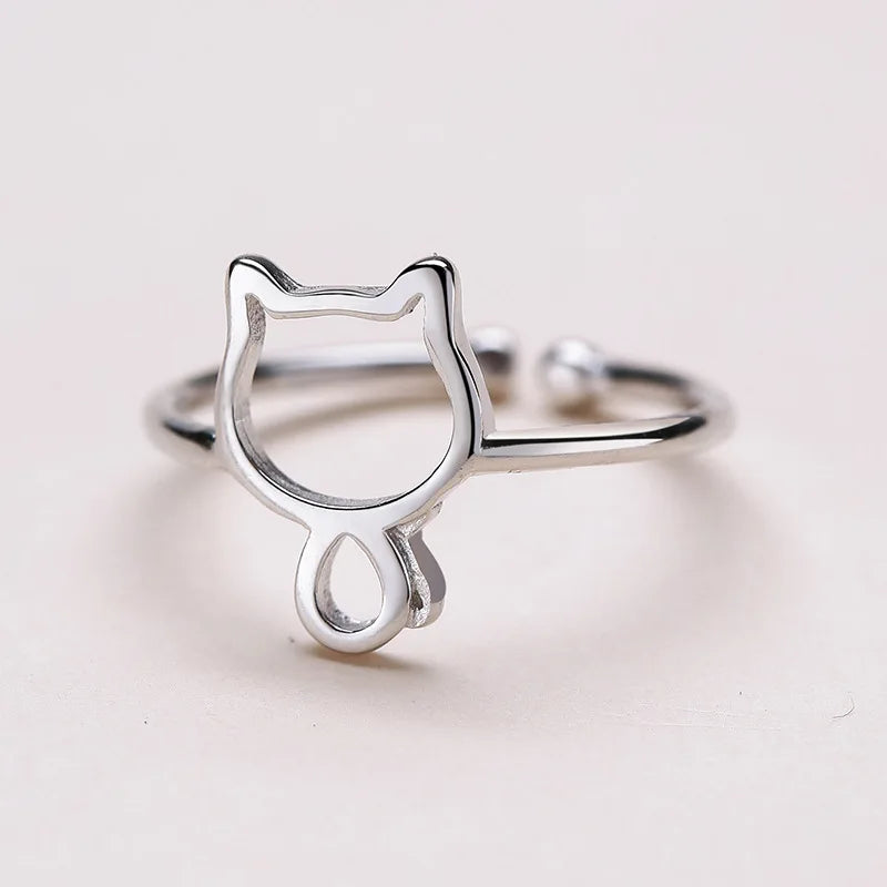 Cute Cat Animal Adjustable Plain Ring 925 Sterling Silver Rhodium Plated Fashion Jewelry Toe Ring Wholesale