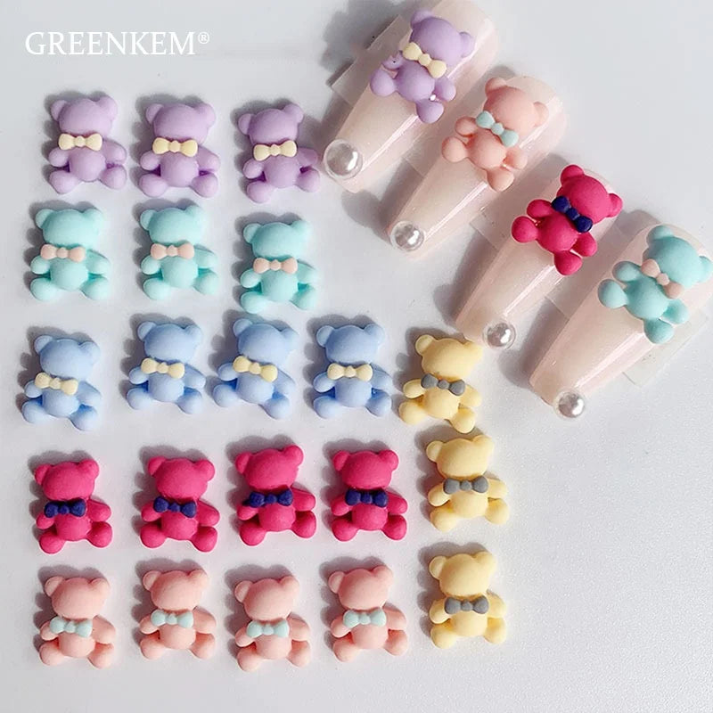 10Pcs/bag Rotatable Red Cartoon Cute Bear Rotating Three-dimensional Warm Color Teddy Bear Girl 3d Teddy Bear Nail Charm