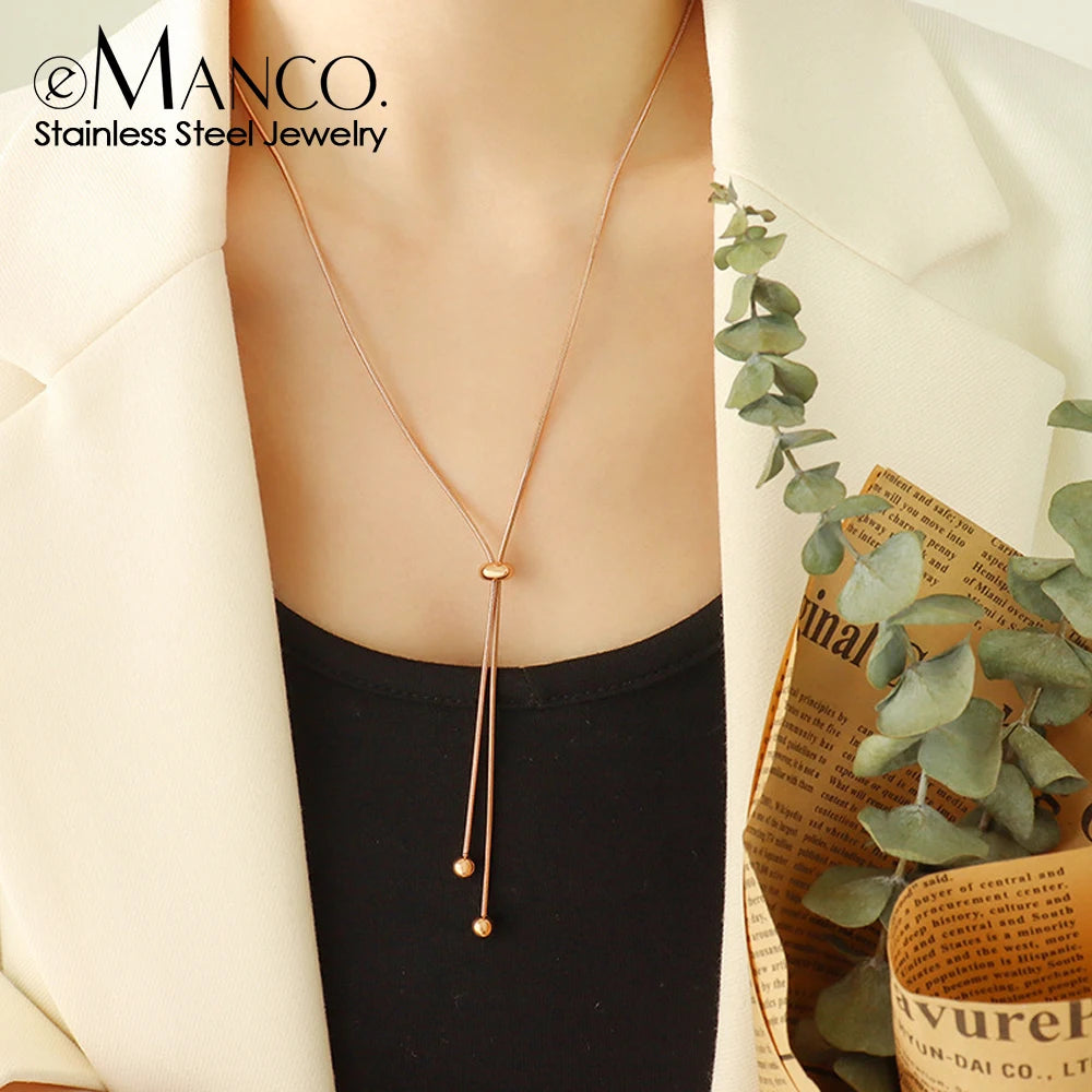 EManco Snake Chain Adjustable Y Necklace Clavicle Pendant Stainless Steel Necklace