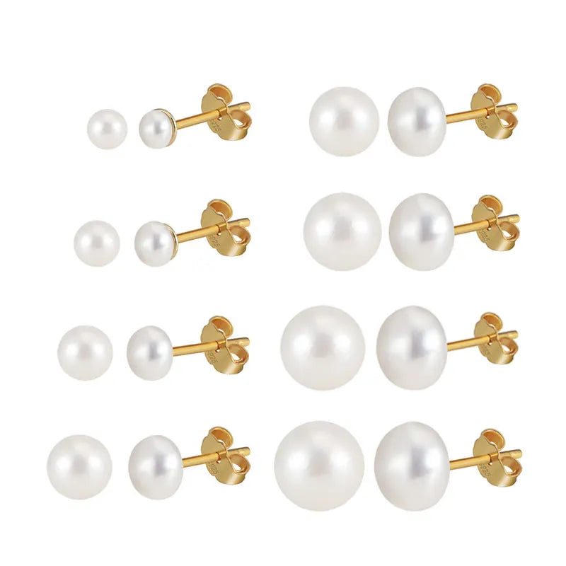 BGPE104 RINNTIN Real 925 Sterling Silver 14K Gold Plated Freshwater Pearl Stud Women Earrings Jewelry