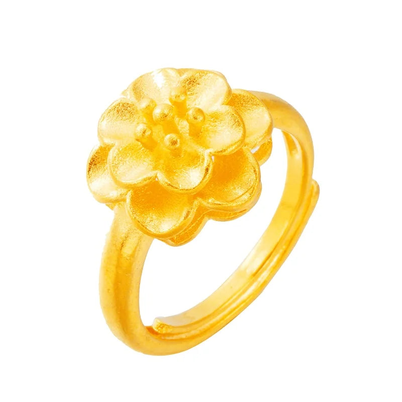 Sand Gold Rose Hand Jewelry Simple Brass Gold Plated d Flower Open Female Ring