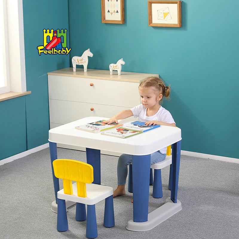 Modern Plastic Kids Tables Chairs Set for School Park & Bedroom Use-Blue/Pink Color-September Procurement Festival Live Hot Sale