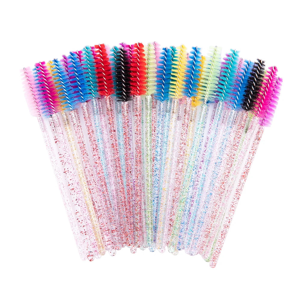 Set of 50 Disposable Soft Head Eyelash Eyebrow Crystal Mascara Applicator Sticks Crystal Mascara Comb Makeup Tool for Cleaning