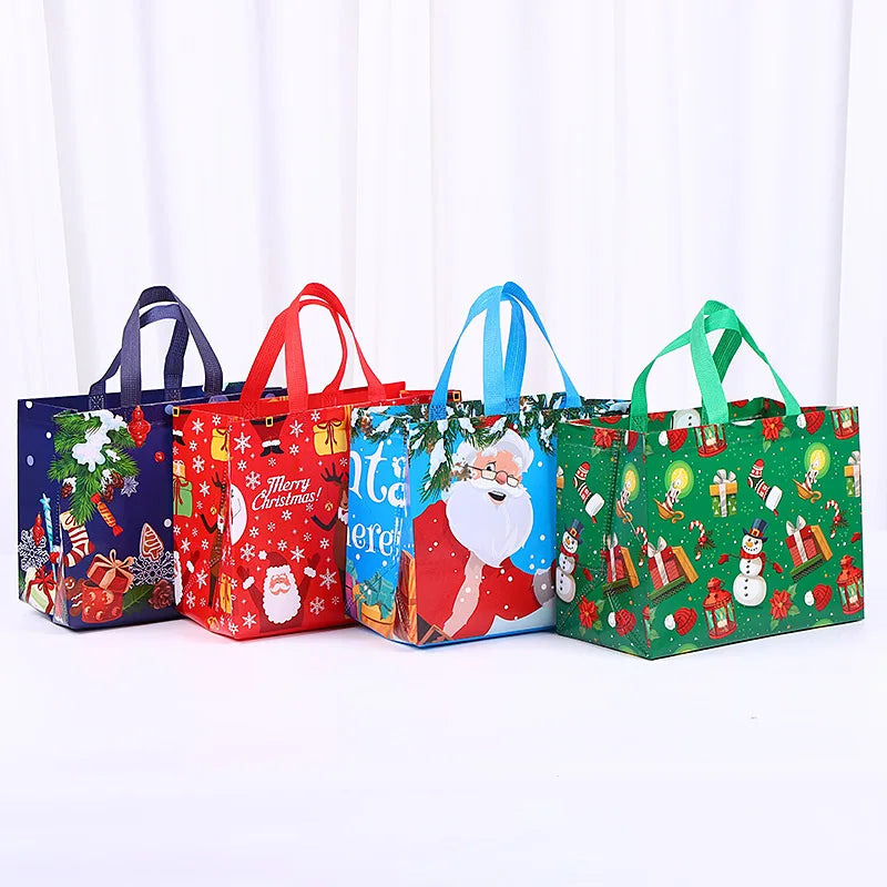 In Stock Christmas Treat Bags Christmas Tote Bags With Handles Non-Woven Christmas Gift Bags