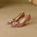 Wedding Shoes Women's New Elegant High-end French Stiletto Chinese Bridal Shoes Red High Heels with Thin Heels square Buckles
