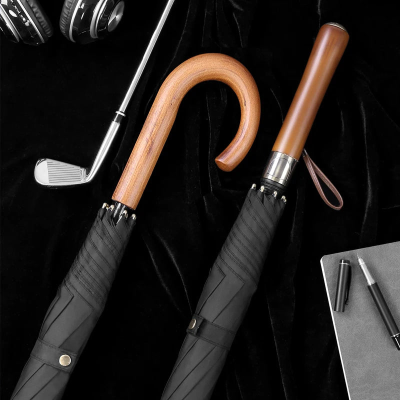 Straight Umbrella Rain Big Golf Umbrella Long Umbrella New Non-slip Wooden Handle Customized Carton Vintage 210T Nylon Fabric