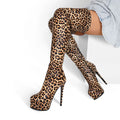 Autumn High-heeled Thigh High-tube Women Boots Ladies Leopard-print Fashion Pole Dance Platform Boots