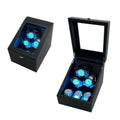 Auto Stop Led Lizard Pattern Black PU Leather Ambient Light 6 Slots Watch Winder Box