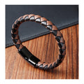 Black Men Black Genuine Leather Bracelet with Stainless Steel Magnetic Clasp Leather Band Jewelry Bracelet for Men
