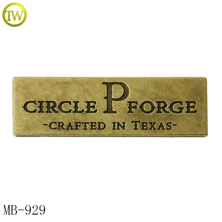 Rectangle Shape Handbag Metal Parts Antique Brass logo Engraved Alloy Plate Emblems for Backpack