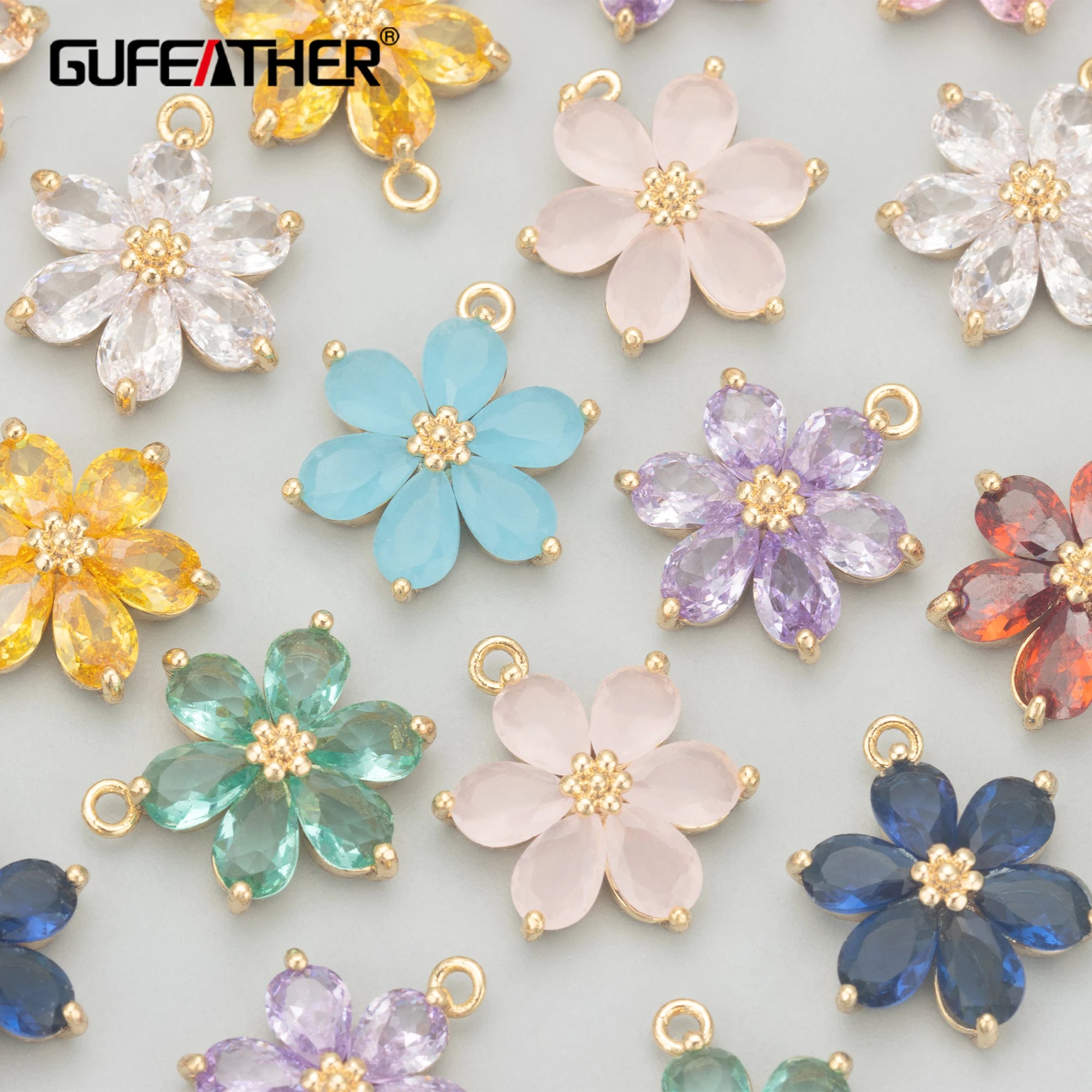 MC78  6pcs/lotJewelry Accessories18k Gold Platednickel Freecopperzirconhand Madeflower Shapecharmsdiy Pendants