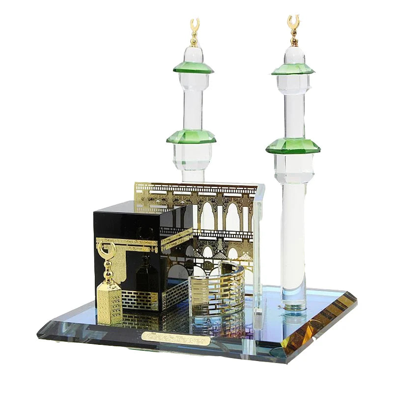 Muslim Home Desktop Decor Crystal Gilded Kaaba Model Kit Islamic Building Crystal Collectible Figurines Souvenirs Anniversaries