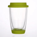 12 oz Double Wall Glass Tumbler Custom Logo Pink Black Colorful Silicone Lid 350ml Travel Gifts Wholesale Stocked Coffee Mug
