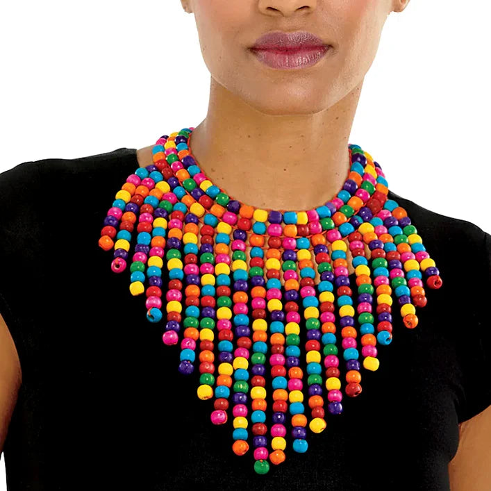 New Summer Bohemian African Beaded Jewellery Necklace Customized Colorful Wooden Necklace Multi Color Bib Choker