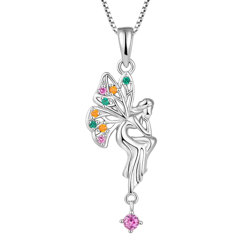 925 Sterling Silver Beautiful Elf Pendant Chain Heart Zircon Angel Little Girl Necklace for Women Fine Jewelry Birthday Gift