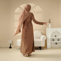 Women's Muslim Abaya Dress Three Pieces Set Islamic Prayer Robe Open Front Flowy Maxi Cardigan Dress Kimono Open Abaya Set