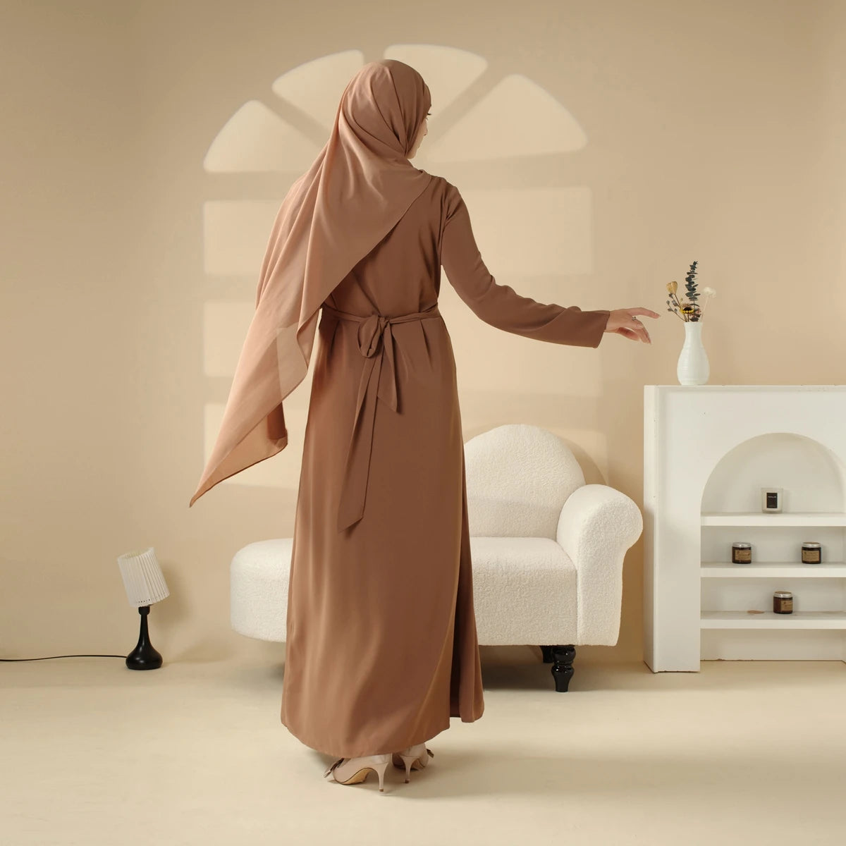 Women's Muslim Abaya Dress Three Pieces Set Islamic Prayer Robe Open Front Flowy Maxi Cardigan Dress Kimono Open Abaya Set