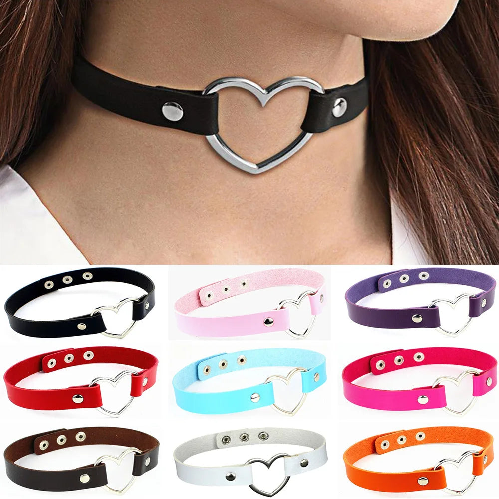 Sexy Punk PU Leather Necklaces Gift Chain Buckle Heart Choker Fashion Jewelry Necklace for Women